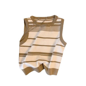 Women’s Sleeveless Striped Knit Sweater | Contrasting Colors Casual Top - Negative Apparel