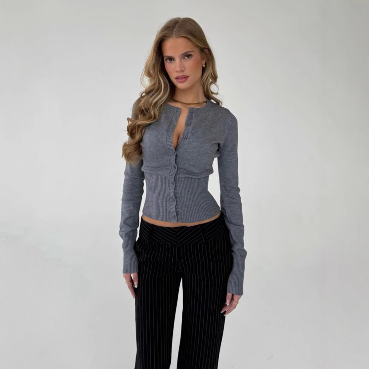 Women’s Slim Fit Button - Up Cardigan | Lightweight Viscose Knit Sweater | Long Sleeve Casual Top | Autumn 2025 - Negative Apparel