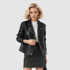 Women’s Slim Fit PU Leather Jacket | Lapel Zipper Design – Winters 2025 Collection - Negative Apparel
