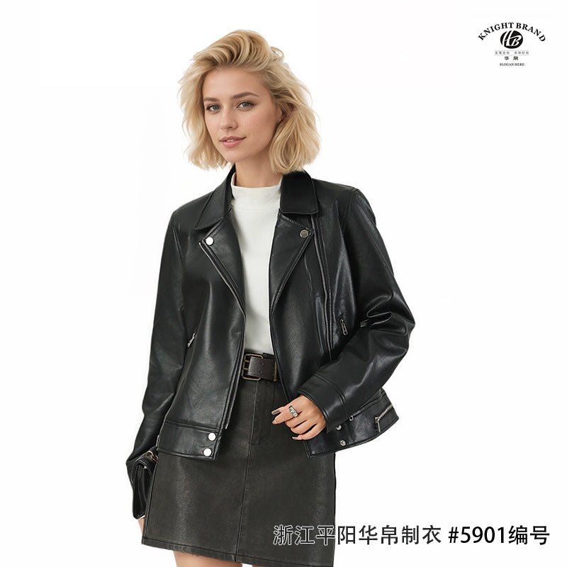 Women’s Slim Fit PU Leather Jacket | Lapel Zipper Design – Winters 2025 Collection - Negative Apparel