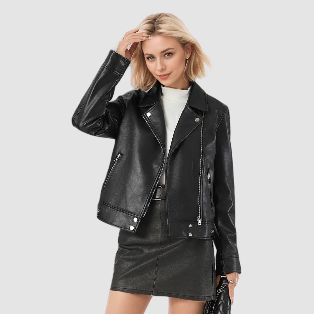 Women’s Slim Fit PU Leather Jacket | Lapel Zipper Design – Winters 2025 Collection - Negative Apparel