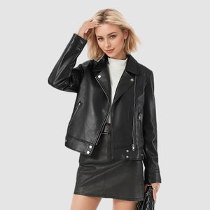 Women’s Slim Fit PU Leather Jacket | Lapel Zipper Design – Winters 2025 Collection - Negative Apparel