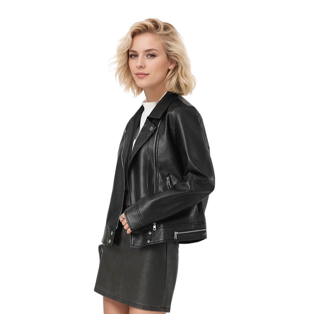 Women’s Slim Fit PU Leather Jacket | Lapel Zipper Design – Winters 2025 Collection - Negative Apparel