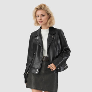 Women’s Slim Fit PU Leather Jacket | Lapel Zipper Design – Winters 2025 Collection - Negative Apparel