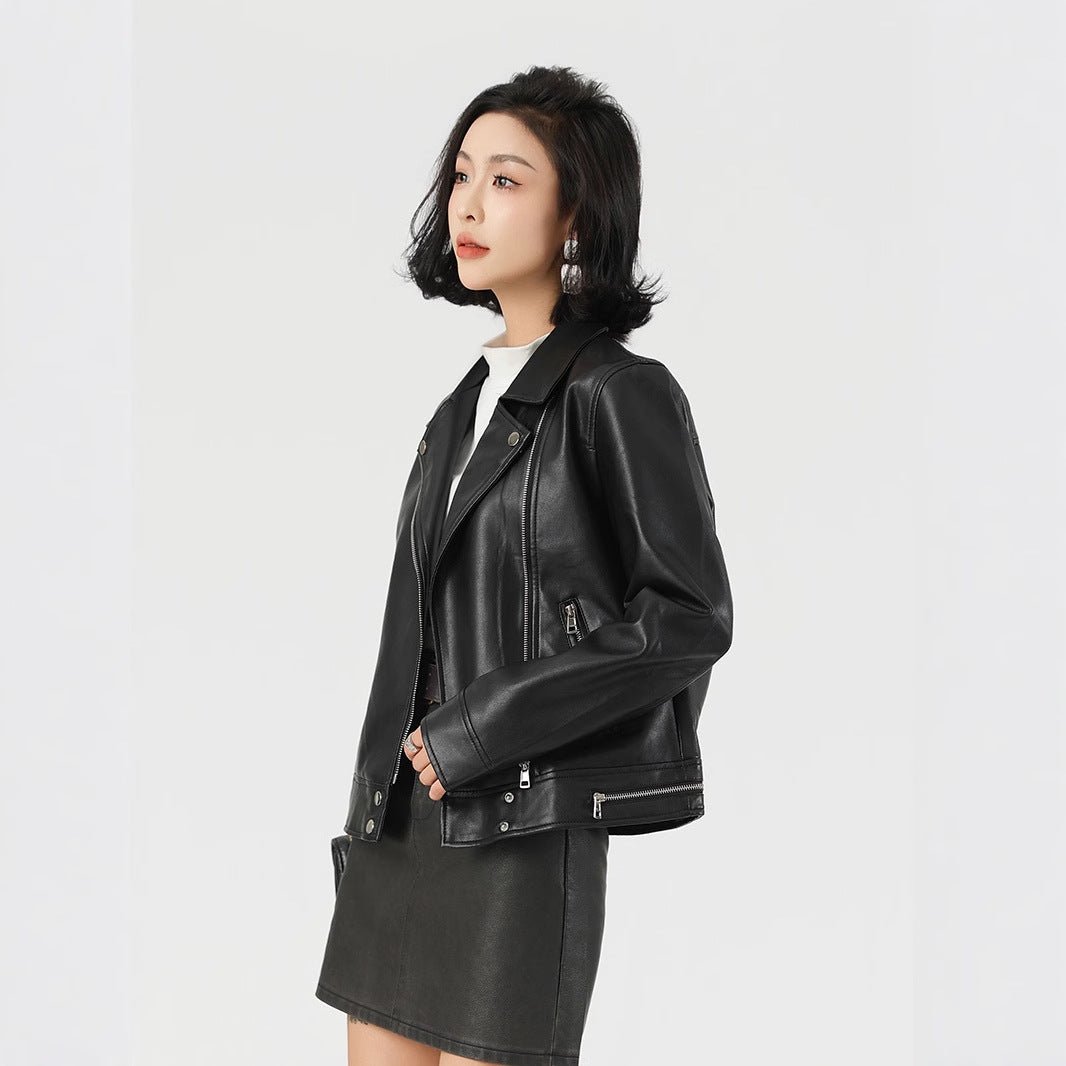 Women’s Slim Fit PU Leather Jacket | Lapel Zipper Style – Winters 2025 Collection - Negative Apparel