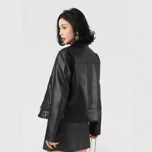 Women’s Slim Fit PU Leather Jacket | Lapel Zipper Style – Winters 2025 Collection - Negative Apparel