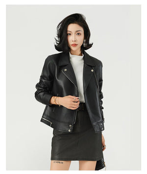 Women’s Slim Fit PU Leather Jacket | Lapel Zipper Style – Winters 2025 Collection - Negative Apparel