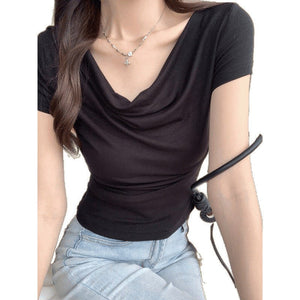 Women’s Slim Fit Short Sleeve Tie - Dye Pullover T-Shirt | Solid Color Temperament Commuter Style - Negative Apparel