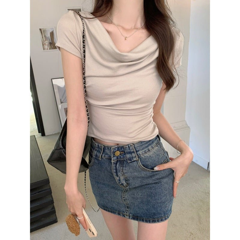 Women’s Slim Fit Short Sleeve Tie - Dye Pullover T-Shirt | Solid Color Temperament Commuter Style - Negative Apparel