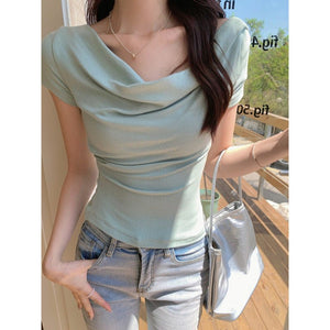 Women’s Slim Fit Short Sleeve Tie - Dye Pullover T-Shirt | Solid Color Temperament Commuter Style - Negative Apparel