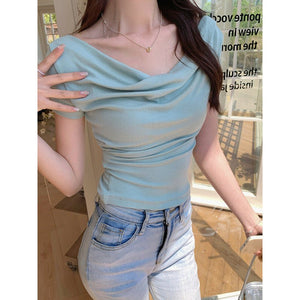 Women’s Slim Fit Short Sleeve Tie - Dye Pullover T-Shirt | Solid Color Temperament Commuter Style - Negative Apparel