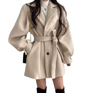 Women’s Slim Fit Wool Jacket – Lapel Bow Detail, Medium Thickness Commuter Style, Winter 2025 Collection - Negative Apparel