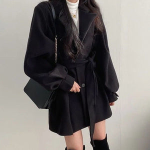 Women’s Slim Fit Wool Jacket – Lapel Bow Detail, Medium Thickness Commuter Style, Winter 2025 Collection - Negative Apparel