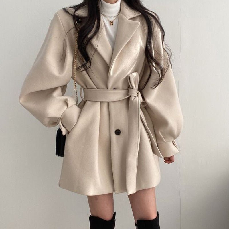 Women’s Slim Fit Wool Jacket – Lapel Bow Detail, Medium Thickness Commuter Style, Winter 2025 Collection - Negative Apparel