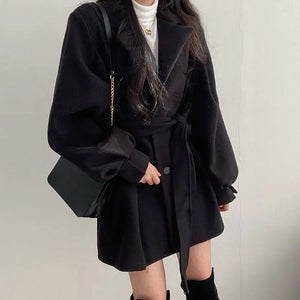 Women’s Slim Fit Wool Jacket – Lapel Bow Detail, Medium Thickness Commuter Style, Winter 2025 Collection - Negative Apparel