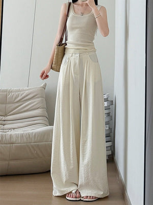 Women's slim high waist loose lazy wide leg suit pants - Negative Apparel