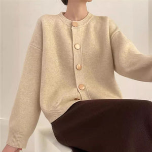 Women’s Solid Color Button Cardigan Sweater – Loose Fit Lazy Wind Knitwear, Autumn 2025 Collection - Negative Apparel