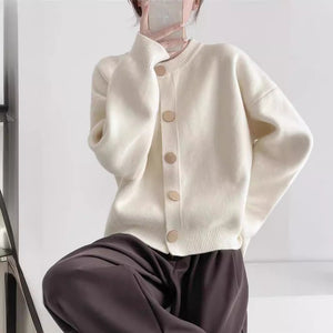 Women’s Solid Color Button Cardigan Sweater – Loose Fit Lazy Wind Knitwear, Autumn 2025 Collection - Negative Apparel
