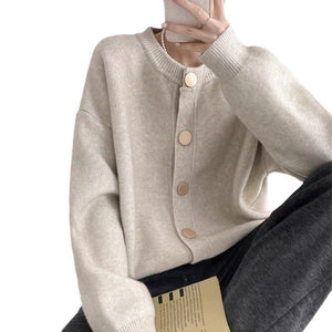 Women’s Solid Color Button Cardigan Sweater – Loose Fit Lazy Wind Knitwear, Autumn 2025 Collection - Negative Apparel
