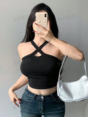 Women's Solid Color Crisscross Halter Top - Negative Apparel