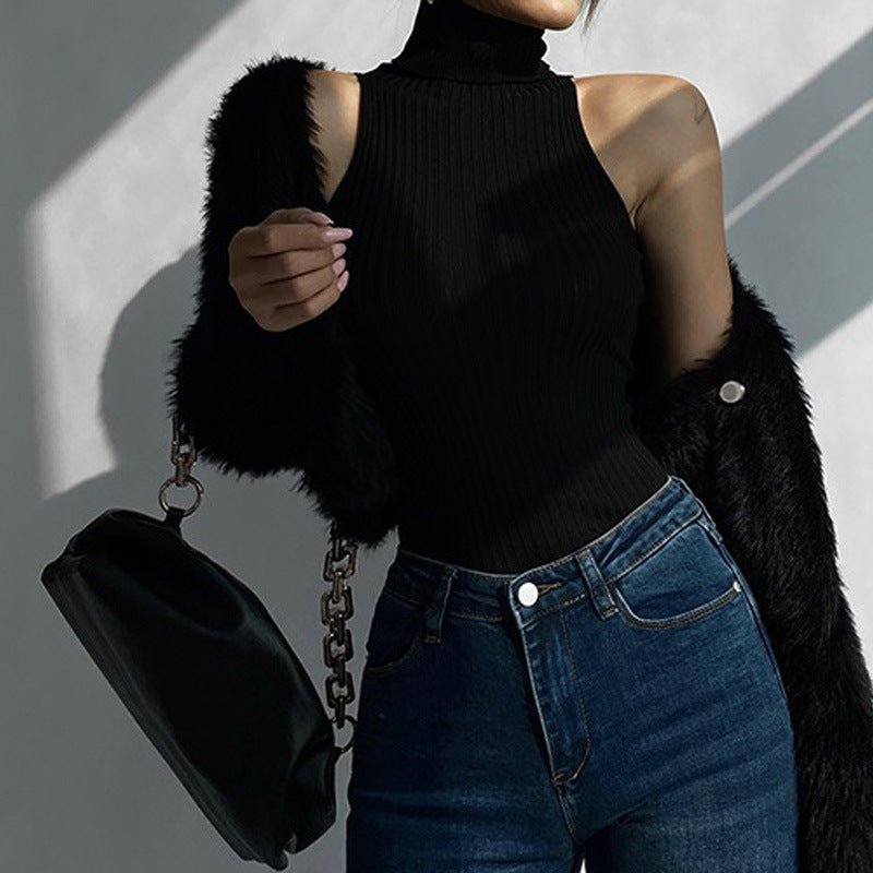 Women’s Solid Color High Collar Sleeveless Sweater | Slim Fit Pullover – 2025 Collection - Negative Apparel