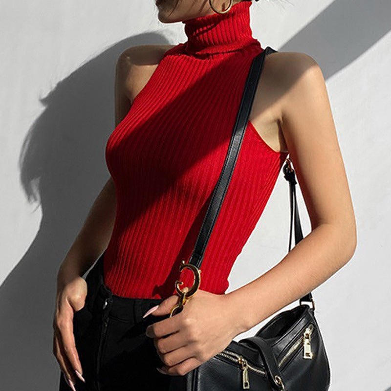 Women’s Solid Color High Collar Sleeveless Sweater | Slim Fit Pullover – 2025 Collection - Negative Apparel