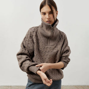Women’s Solid Color High - Neck Knit Sweater | Chain Flower Pullover | Loose Korean Style | Autumn 2025 - Negative Apparel