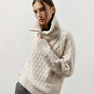 Women’s Solid Color High - Neck Knit Sweater | Chain Flower Pullover | Loose Korean Style | Autumn 2025 - Negative Apparel