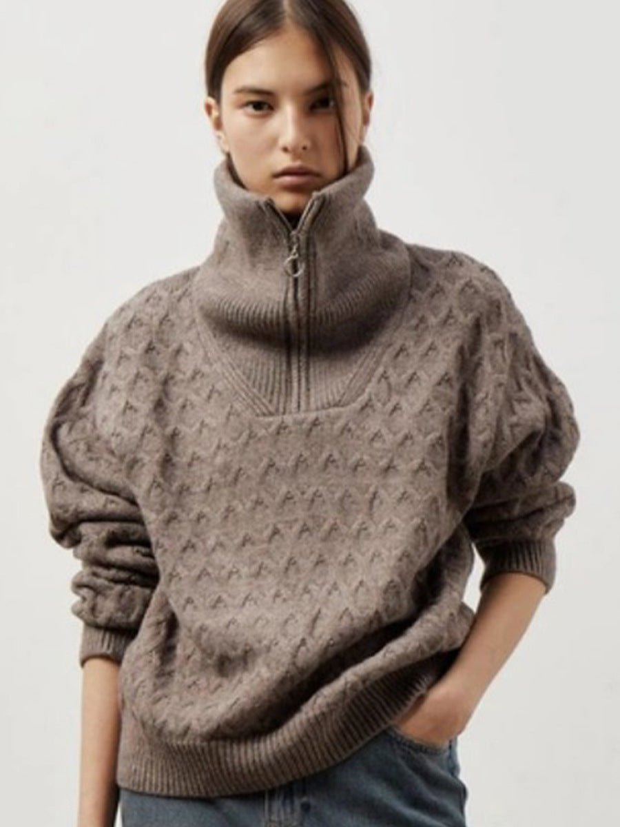 Women’s Solid Color High - Neck Knit Sweater | Chain Flower Pullover | Loose Korean Style | Autumn 2025 - Negative Apparel