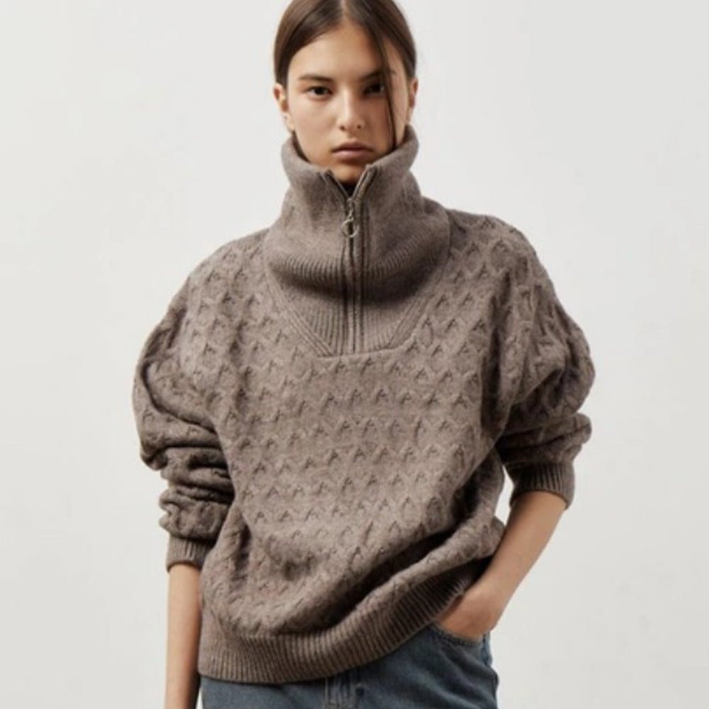 Women’s Solid Color High - Neck Knit Sweater | Chain Flower Pullover | Loose Korean Style | Autumn 2025 - Negative Apparel