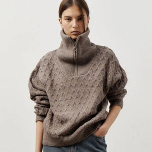 Women’s Solid Color High - Neck Knit Sweater | Chain Flower Pullover | Loose Korean Style | Autumn 2025 - Negative Apparel