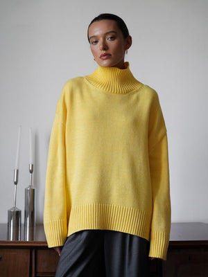 Women’s Solid Color High Neck Knit Sweater | Minimalist Loose Pullover | Autumn 2025 - Negative Apparel