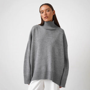 Women’s Solid Color High Neck Knit Sweater | Minimalist Loose Pullover | Autumn 2025 - Negative Apparel