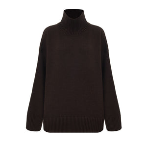 Women’s Solid Color High Neck Knit Sweater | Minimalist Loose Pullover | Autumn 2025 - Negative Apparel