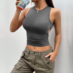 Women’s Solid Color Hollow - Out Sleeveless Top – Spring 2025 - Negative Apparel