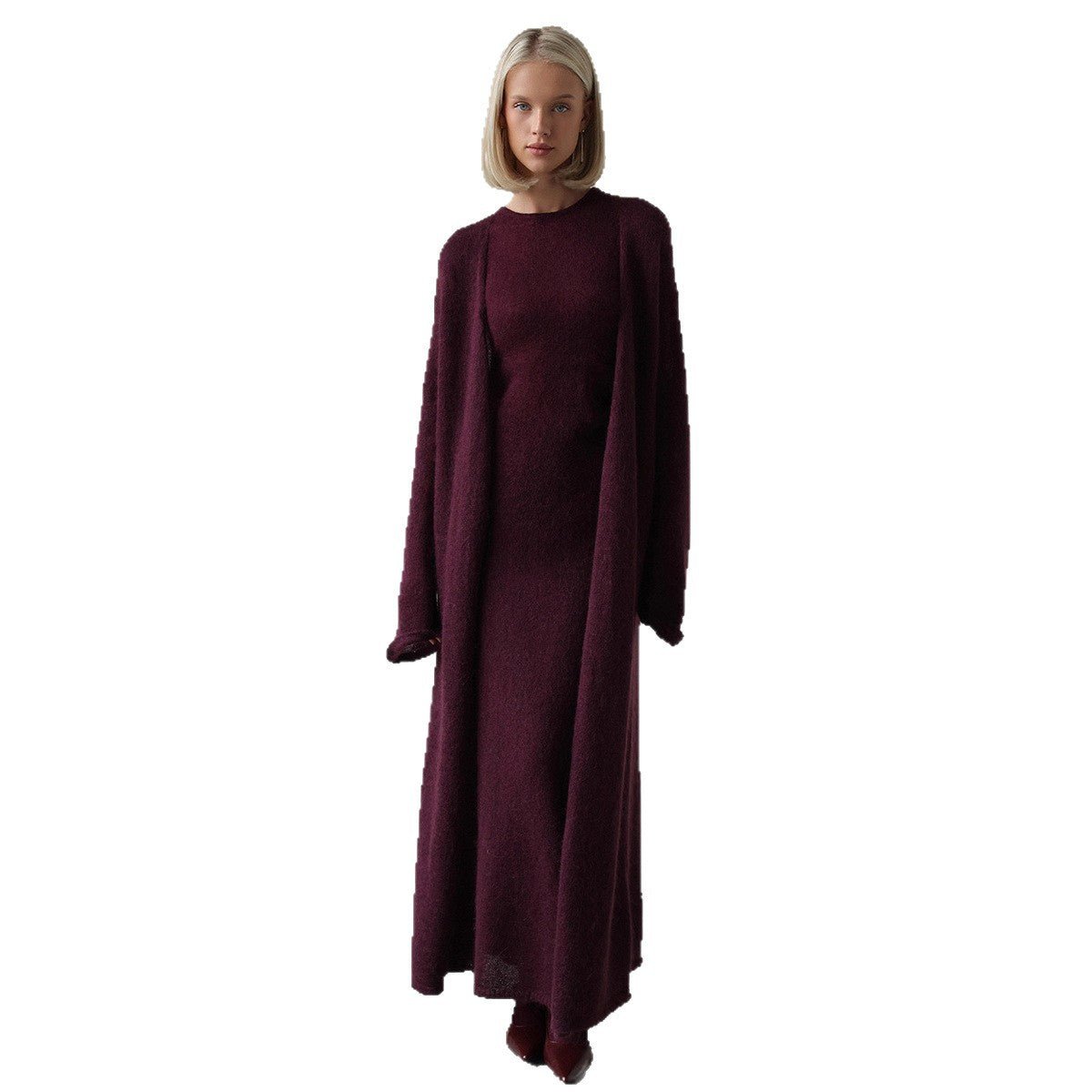 Women’s Solid Color Knit Skirt Set | Acrylic Long Skirt Two - Piece Outfit | Autumn 2025 - Negative Apparel