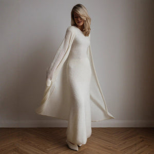 Women’s Solid Color Knit Skirt Set | Acrylic Long Skirt Two - Piece Outfit | Autumn 2025 - Negative Apparel