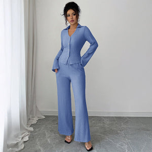 Women’s Solid Color Knitted Two - Piece Set | Elegant Long Sleeve Casual Suit – Winters 2025 - Negative Apparel