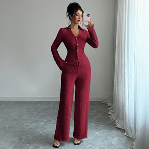 Women’s Solid Color Knitted Two - Piece Set | Elegant Long Sleeve Casual Suit – Winters 2025 - Negative Apparel