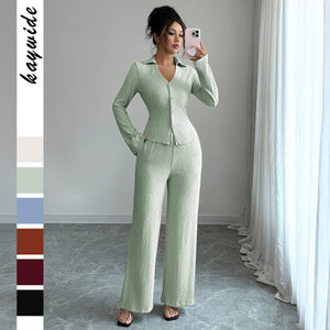 Women’s Solid Color Knitted Two - Piece Set | Elegant Long Sleeve Casual Suit – Winters 2025 - Negative Apparel