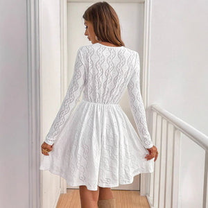 Women's solid color lace patchwork mini vacation dress scallop edge sundress - Negative Apparel