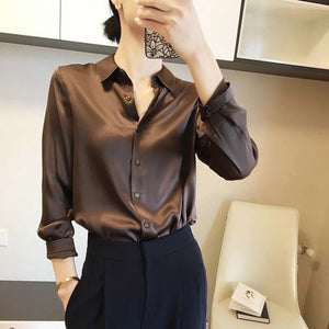 Women’s Solid Color Lapel Loose Fit Shirt | Long Sleeve Button - Down – Autumn 2025 - Negative Apparel
