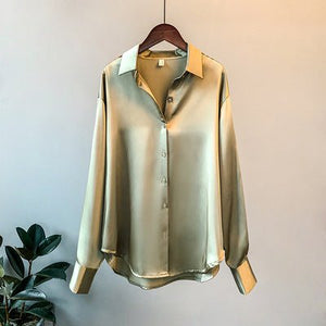 Women’s Solid Color Lapel Loose Fit Shirt | Long Sleeve Button - Down – Autumn 2025 - Negative Apparel