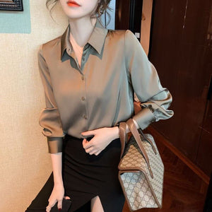 Women’s Solid Color Lapel Loose Fit Shirt | Long Sleeve Button - Down – Autumn 2025 - Negative Apparel