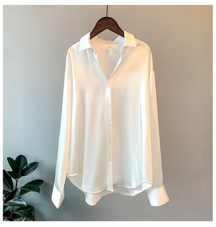 Women’s Solid Color Lapel Loose Fit Shirt | Long Sleeve Button - Down – Autumn 2025 - Negative Apparel