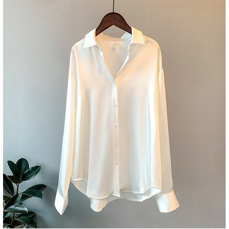 Women’s Solid Color Lapel Loose Fit Shirt | Long Sleeve Button - Down – Autumn 2025 - Negative Apparel