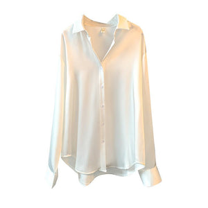 Women’s Solid Color Lapel Loose Fit Shirt | Long Sleeve Button - Down – Autumn 2025 - Negative Apparel