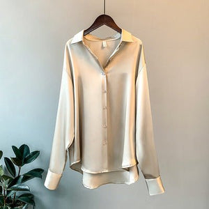 Women’s Solid Color Lapel Loose Fit Shirt | Long Sleeve Button - Down – Autumn 2025 - Negative Apparel
