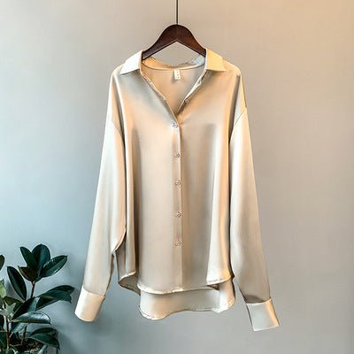 Women’s Solid Color Lapel Loose Fit Shirt | Long Sleeve Button - Down – Autumn 2025 - Negative Apparel