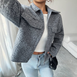 Women’s Solid Color Lapel Zipper Jacket | Slim Fit Woven Blazer – Autumn 2025 - Negative Apparel